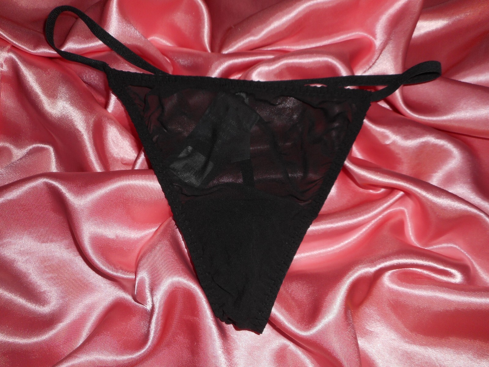 Silk Panty String Bikini Thong XL Chiffon Cacique Black NWT