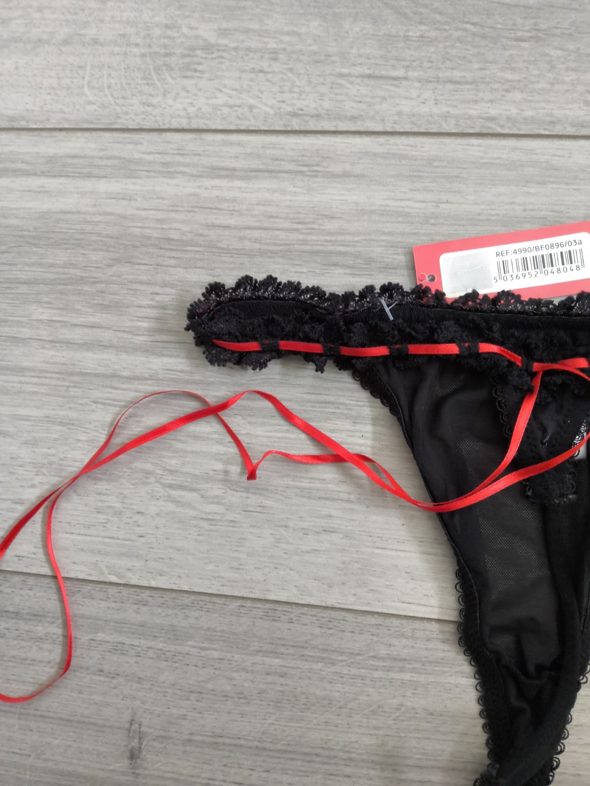 BNWT Vintage Daniel Axel Sheer Black Mesh & Ribbon Slotted Lace Thong Size 8-10