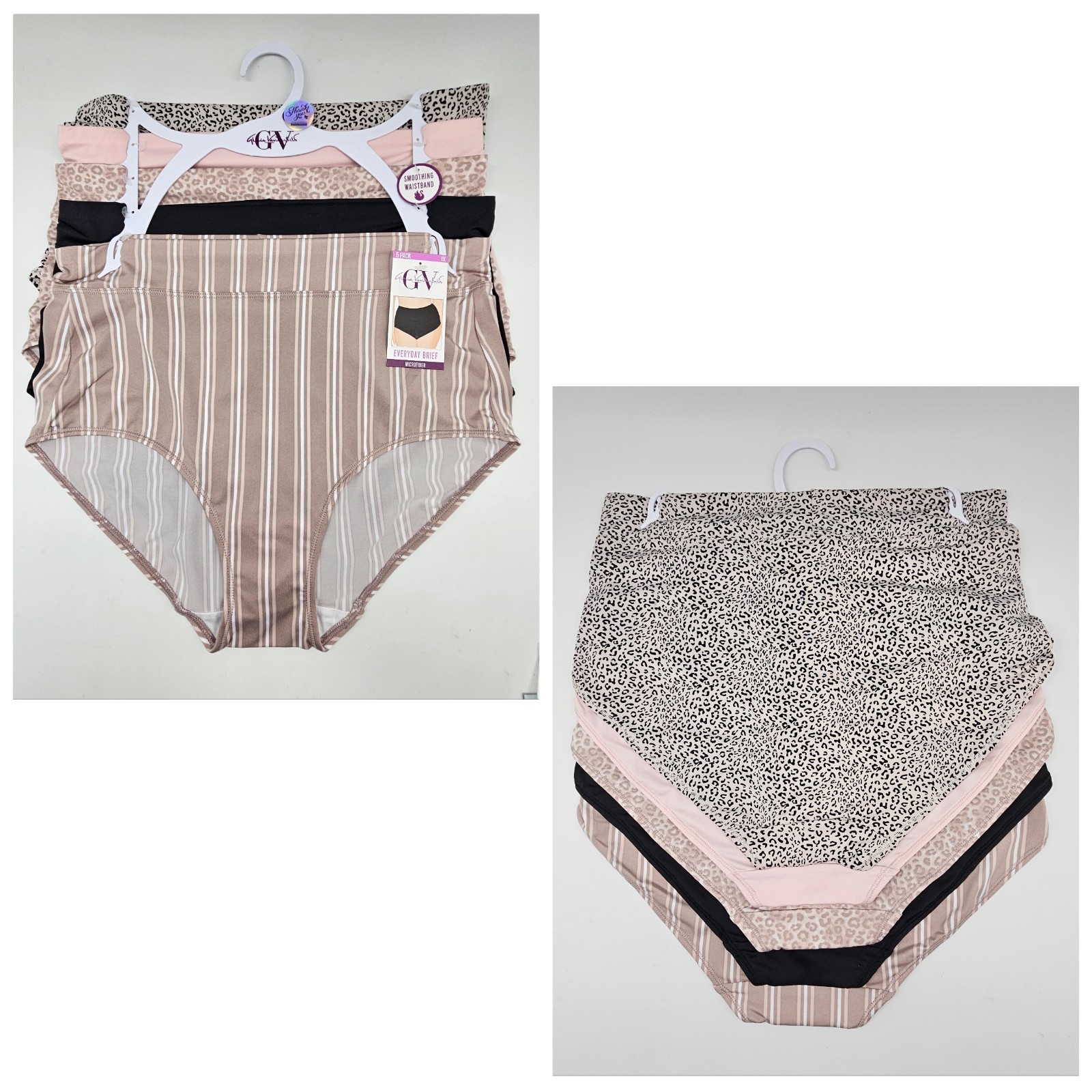 5 Pack GLORIA VANDERBILT Women’s Plus 1X 2X Microfiber Briefs Black Beige Pink