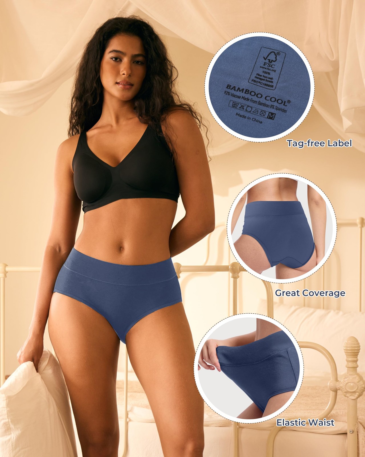 Bamboo High Waisted Briefs Full Coverage Panties 5-Pack Soft & Breathable