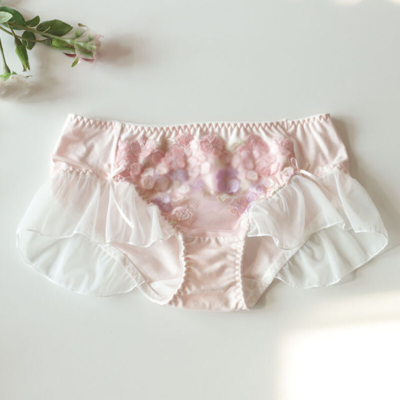 Japanese Floral Sweet Girls Panties Briefs Underwear Embroidery Princess Knicker