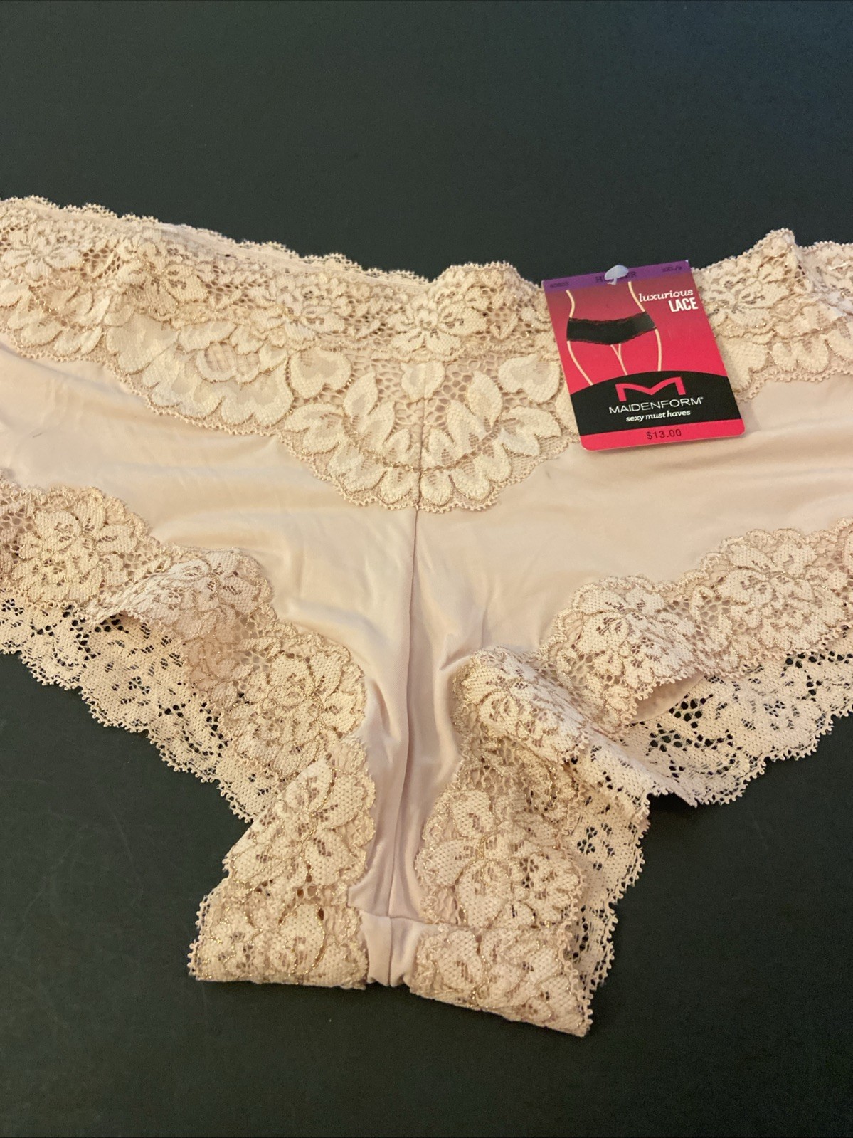 NEW! Maidenform Very Pale Pink Hipsters With Lace And Metallic Thread / 9 / 2XL