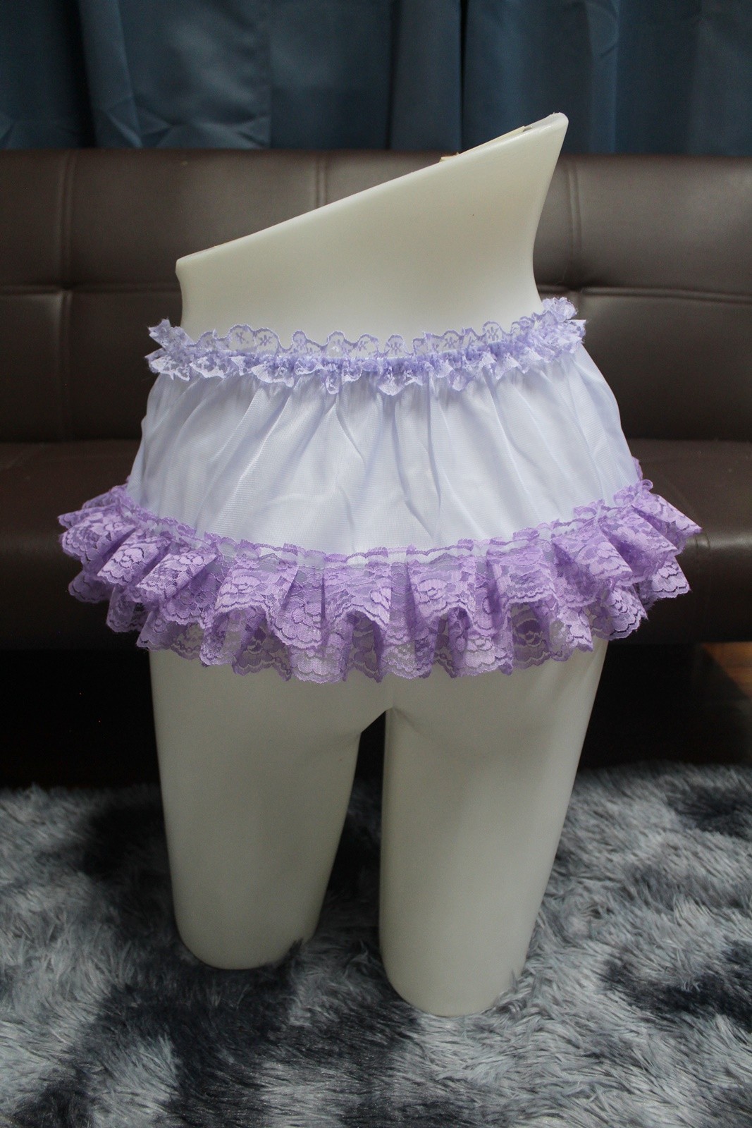 #A328 2XL/ElasticW.24-42″ VintageStyle 2PCS Purple Nylon Half Slip + White Brief