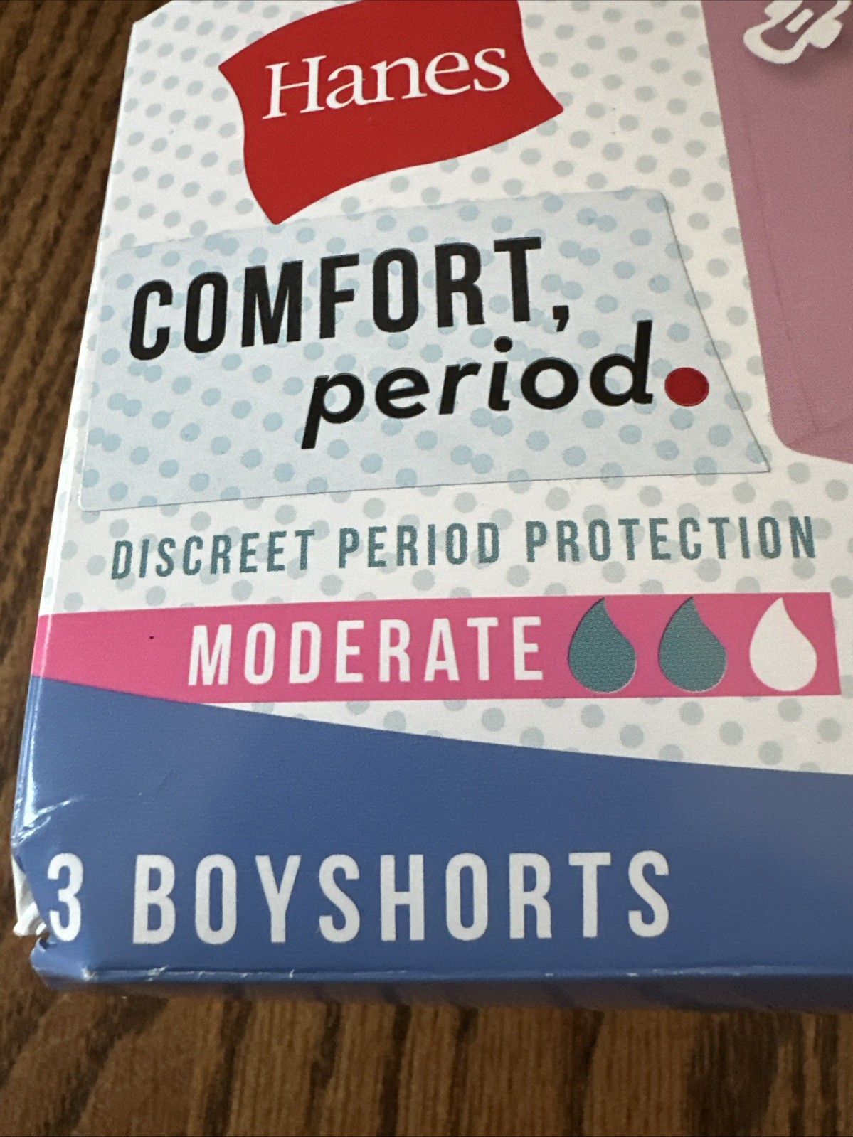 Hanes Comfort Period Underwear 3 Pack Boyshorts Size 9 NWT Moderate Protection