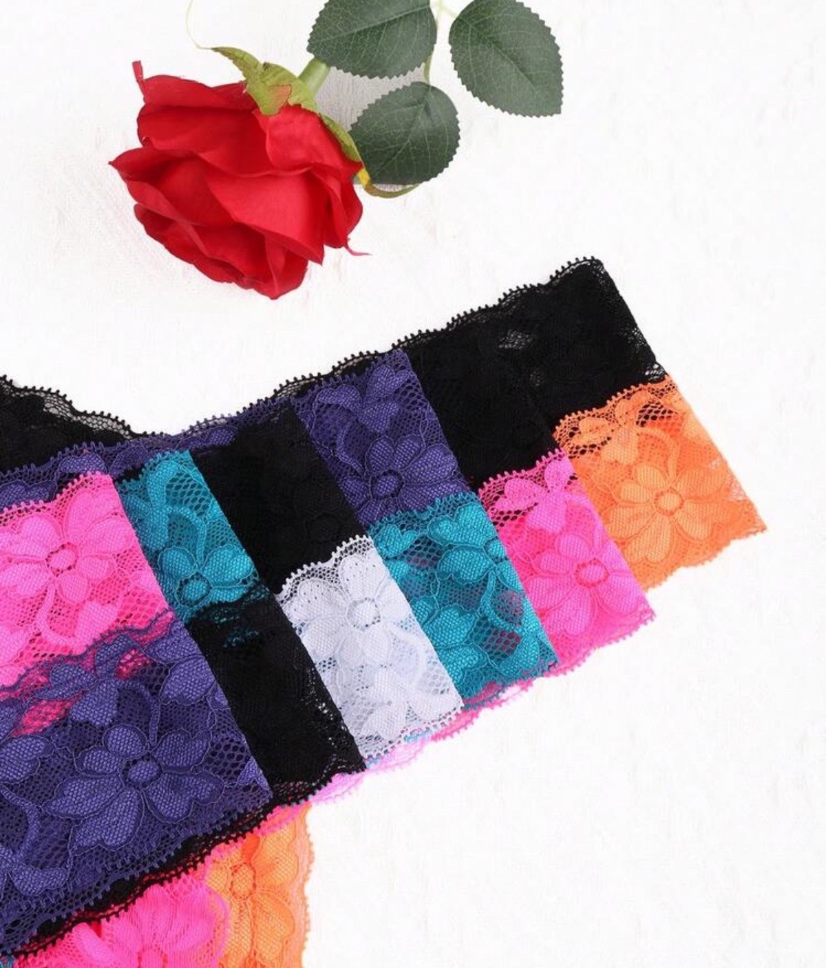 Women’s Lace Floral Lingerie Thong Panties Pink Blue Black Orange Bow 6pk XXL