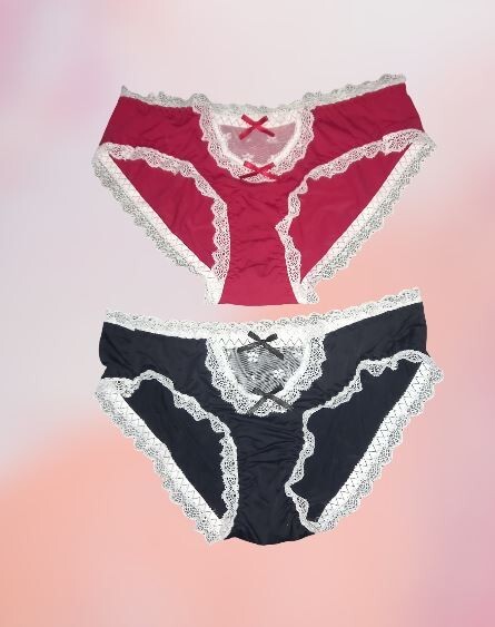 2 pack Women’s elegant soft satin and lace trim knickers bow detail sissy CD TV