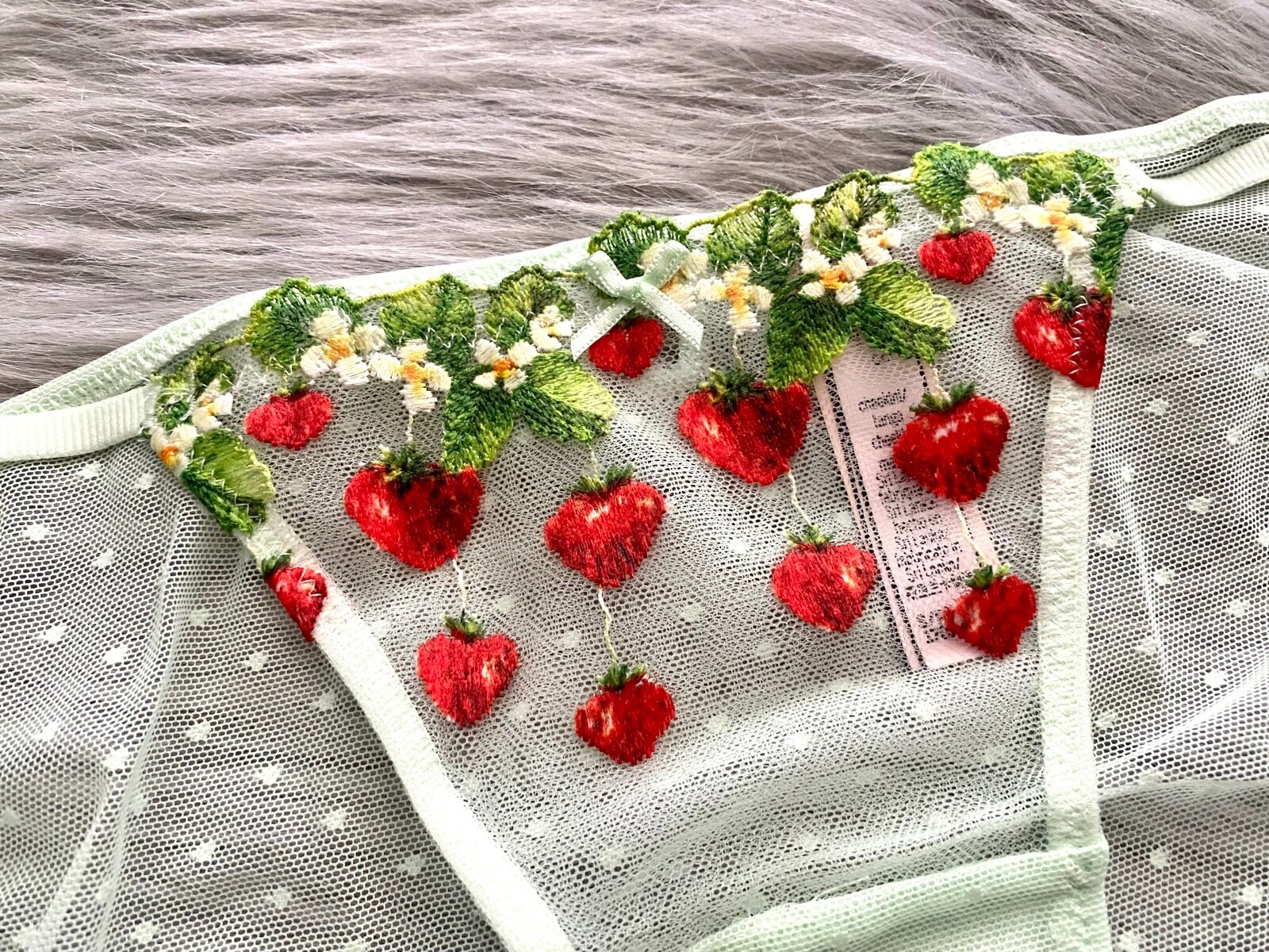 Victoria’s Secret String Cheekini Tanga Panty Green Mesh Strawberry S M L XL