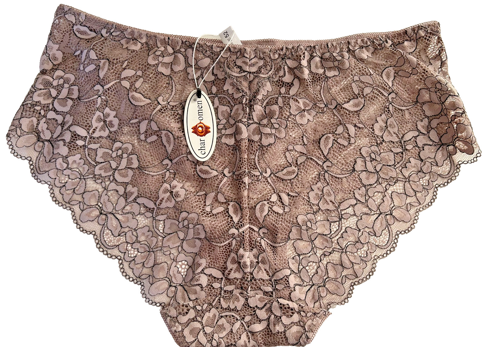 Womens XL Brown Lace HighWaist Panties Chocolate Briefs Scalloped Lace Seamless