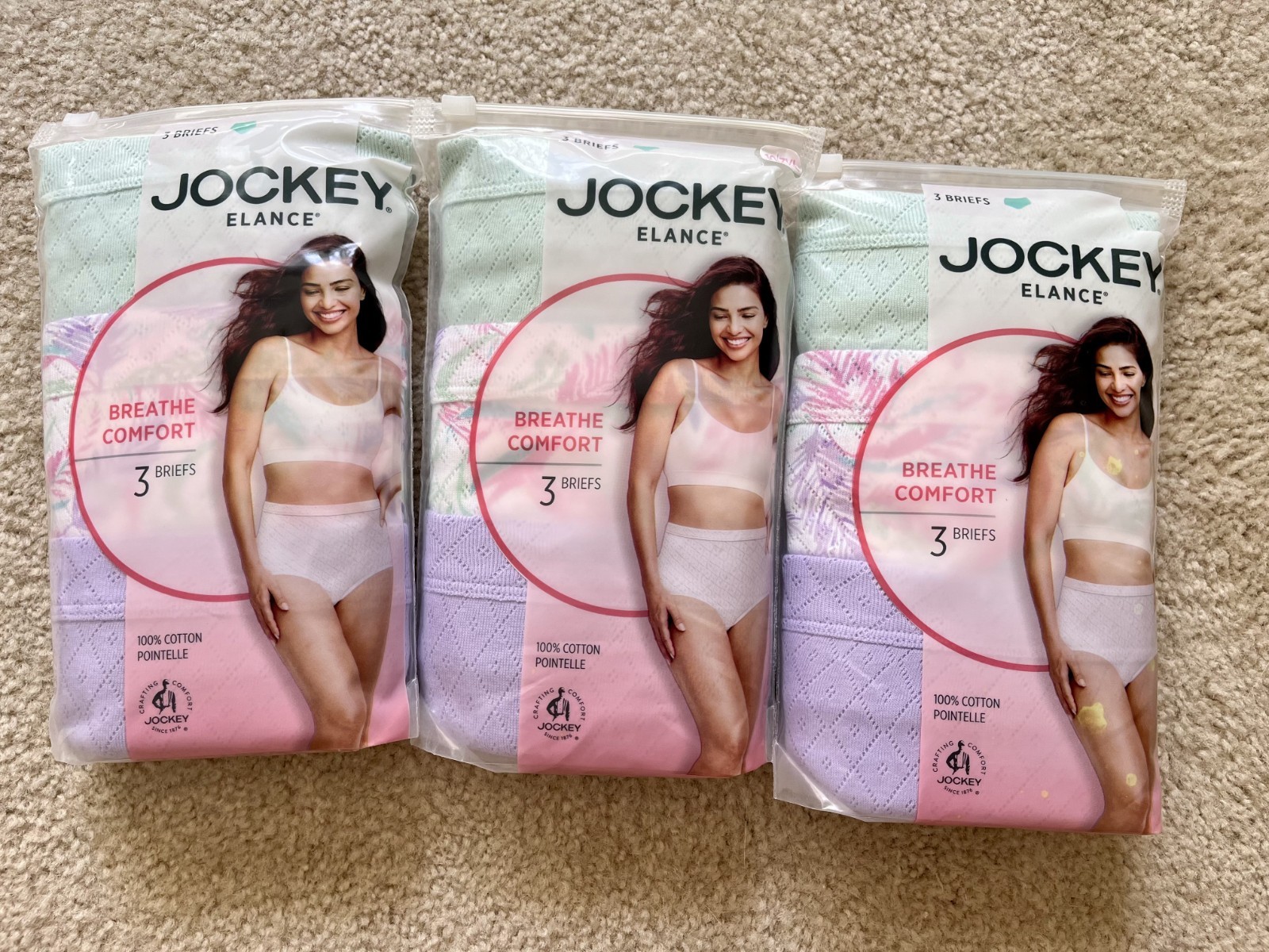 Women’s Size 10 Briefs, Jockey Elance Underwear, 100% Cotton, 3 Pack – NEW