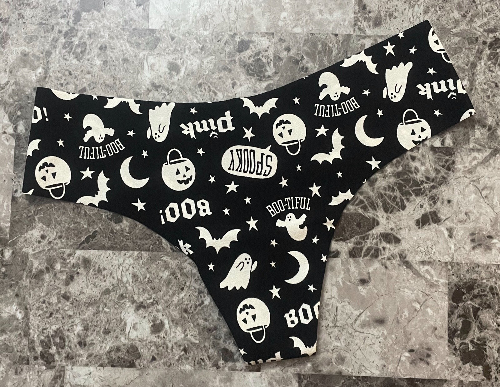 NWT VICTORIA’S SECRET PINK GHOST PUMPKIN BAT HALLOWEEN NO SHOW THONG PANTIES