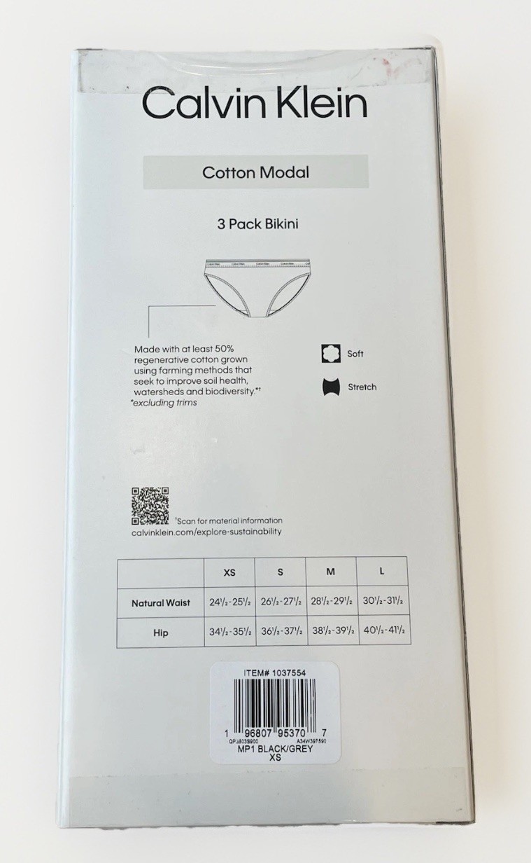 Calvin Klein womens 3 pack bikini underwear XS cotton modal black gray white CK