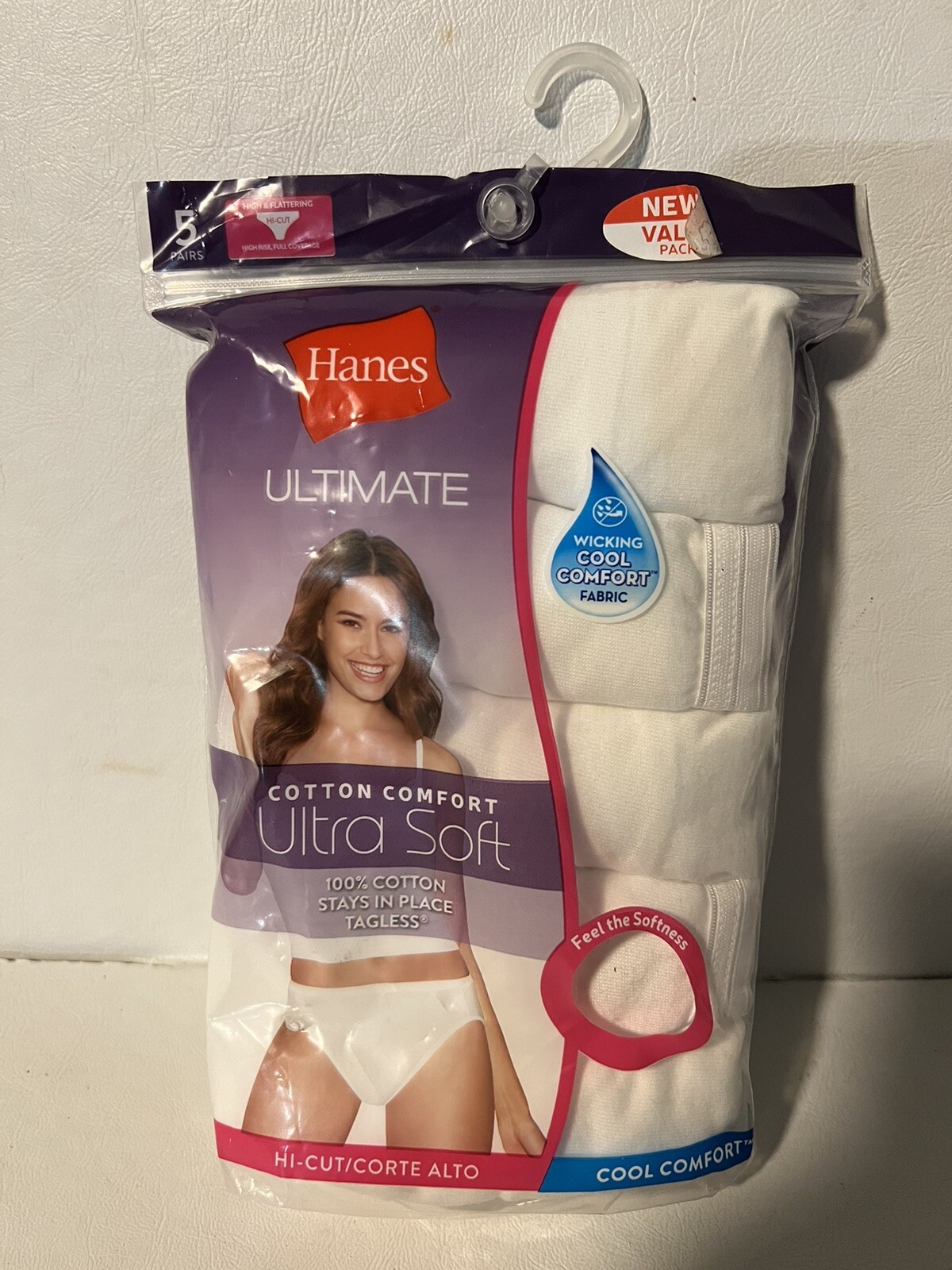 Hanes Ultimate Cotton Comfort Women’s Panties Size 8 XL Hi-Cuts 5 Pk White 2016
