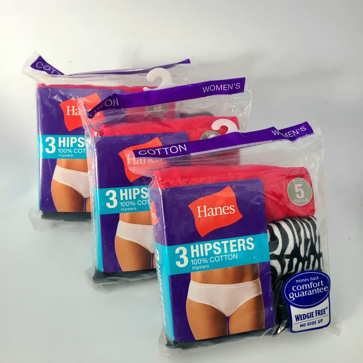 Hanes Women’s 100% Cotton Tagless Wedge Free Hipsters 9-Pair Multicolor Size 5