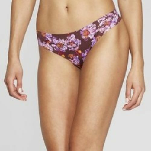 Auden Women’s Laser Cut Thong Size XL (16) Invisible Edge Burgundy Floral