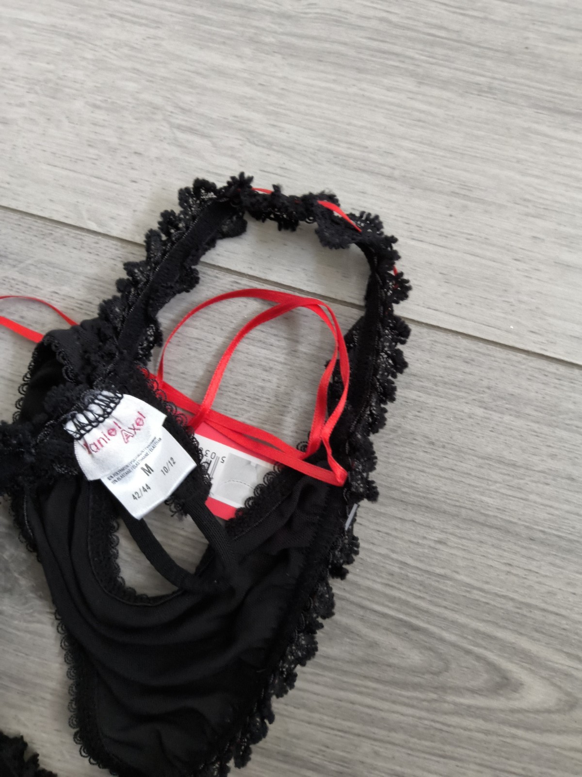 BNWT Vintage Daniel Axel Sheer Black Mesh & Ribbon Slotted Lace Thong Size 8-10