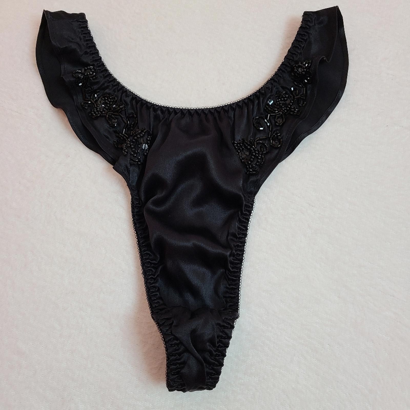 VTG 90s Victoria’s Secret 100% Silk Beaded Hi-cut Thong Panty Size M