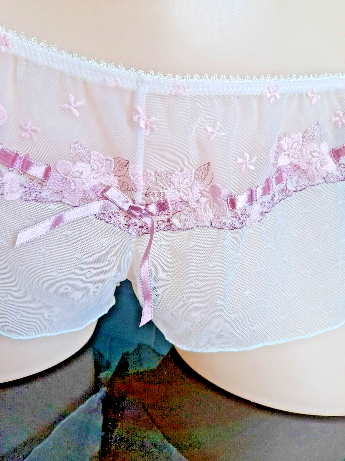 Frillys By Panache Sheer Ivory/Pink LOUISE Floaty Shorts Style 4264