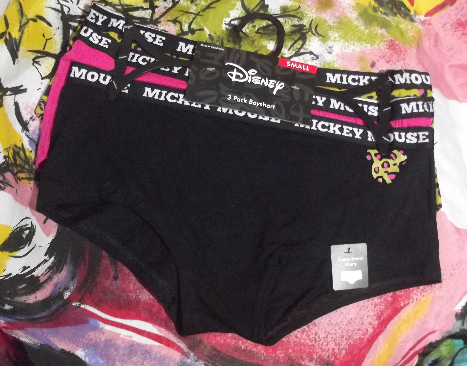 3 DISNEY BRIEFLY STATED 43MK901W1HZA BLK MICKEY MOUSE COTTON BOYSHORT PANTIES M