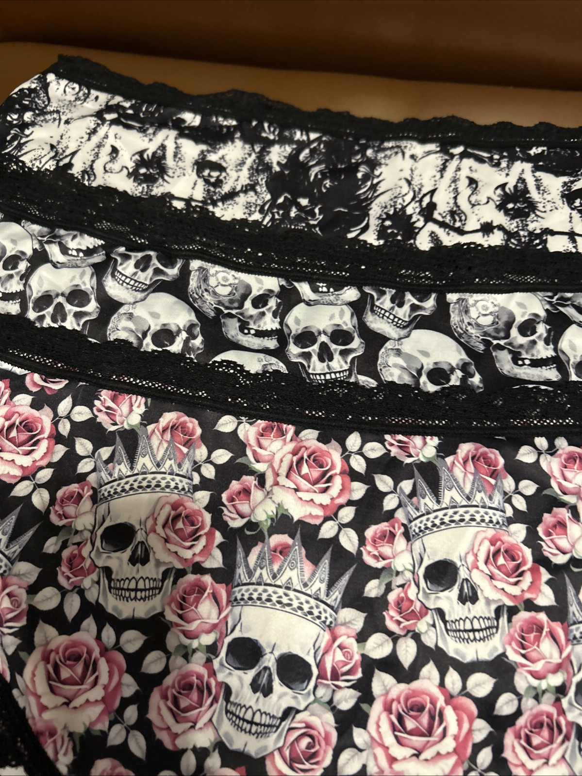Morvia 3pk lace trim goth panties 3XL Plus Size skulls & Flowers Underwear