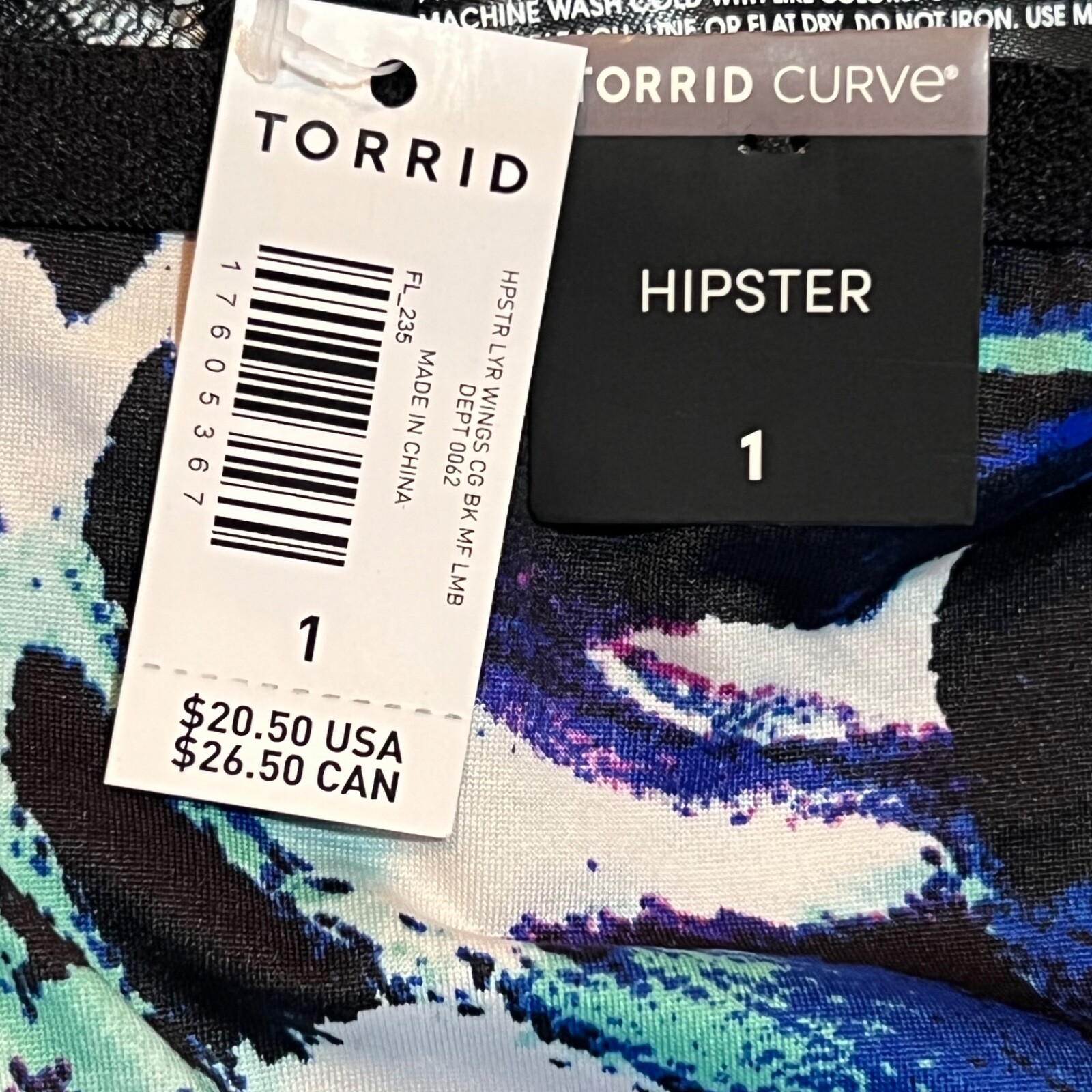 NWT TORRID Hipster Pantie Sz 0X-1X-2X-3X-4X Black Lace Back Silky Purple Blue