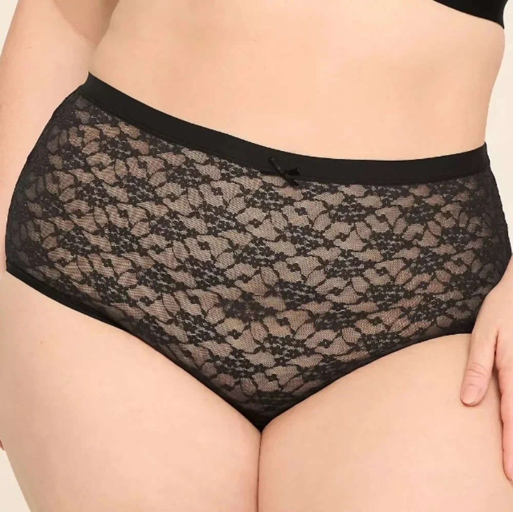 Lane Bryant Cacique Plus 18/20 Allover Lace High-Leg Brief Panty Black*