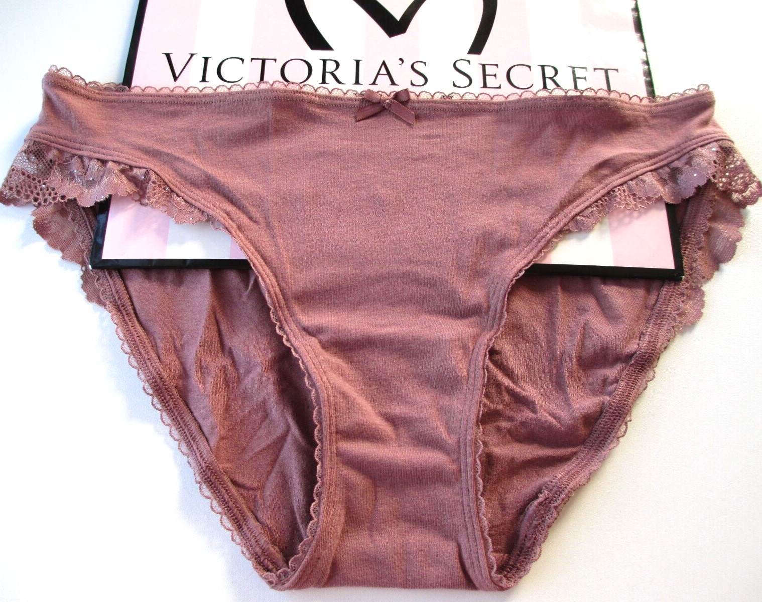 VICTORIA’S SECRET Cotton Bikini Panty S L XL Lace Trim NWT Vintage Rose VS