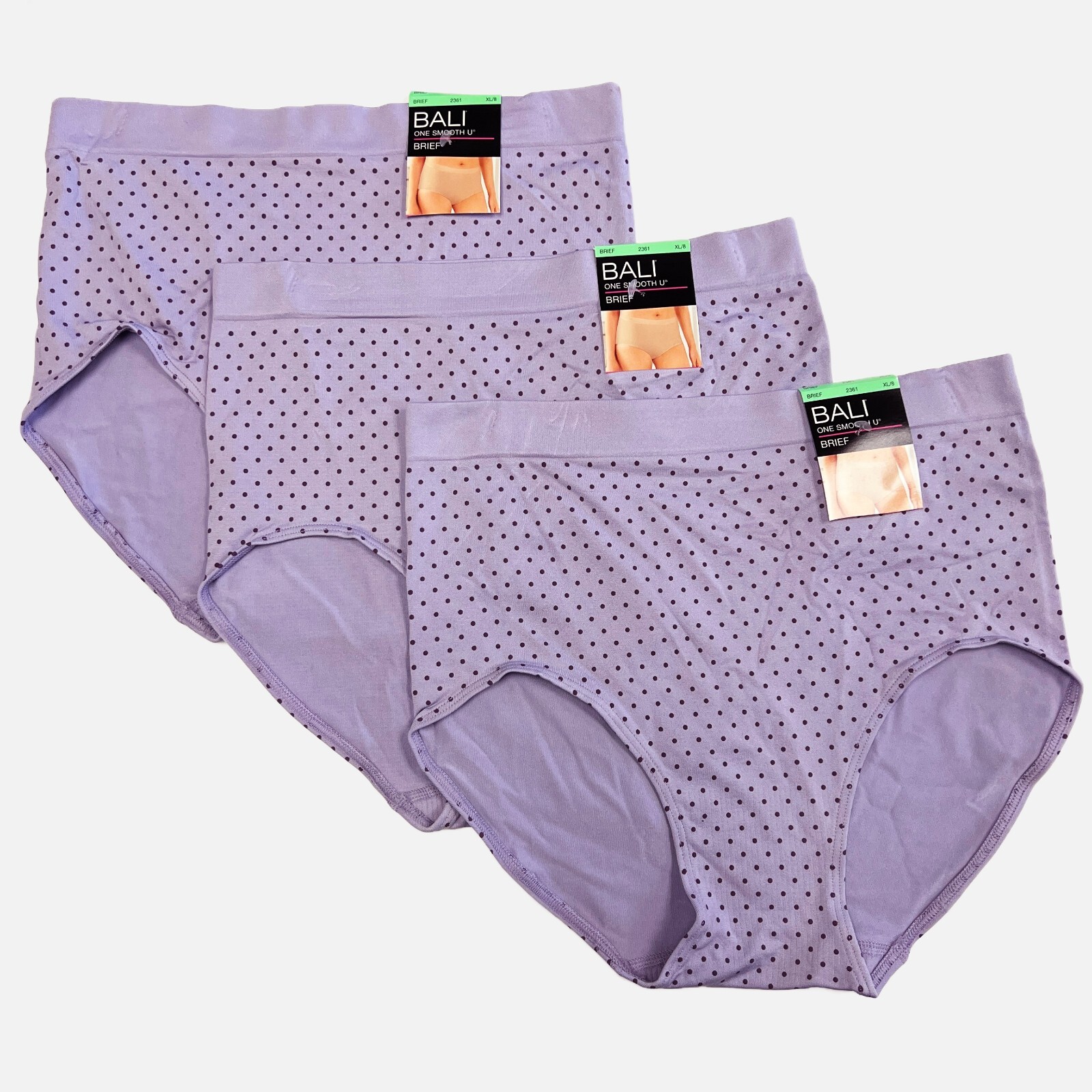 Bali One Smooth U Brief Panty XL 8 NWT 2361 3 Pack Underwear Panties