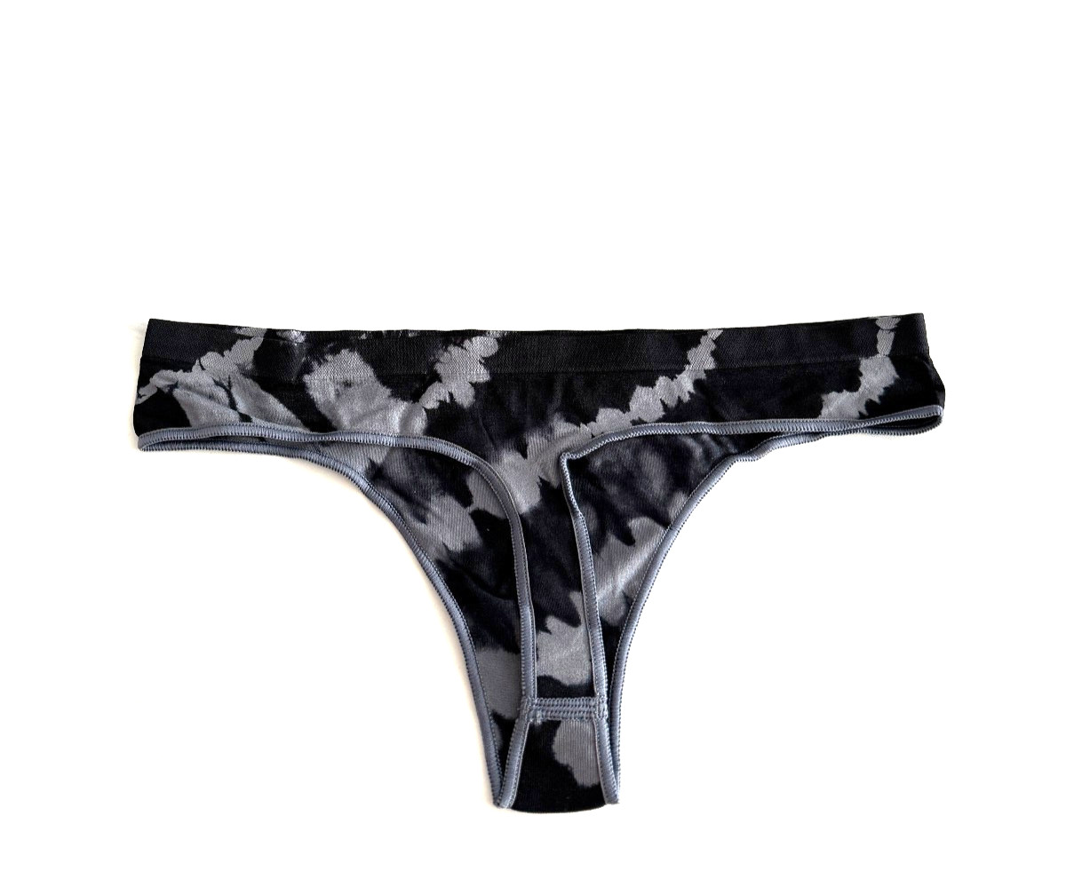 Victoria’s Secret PINK Solid Seamless Thong Panty Black Gray Tie Dye