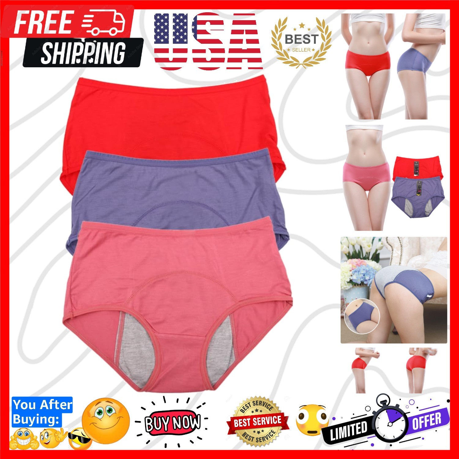 Viscose Brief Menstrual Leakproof Panties Multi Pack Size XXS-3XL/10