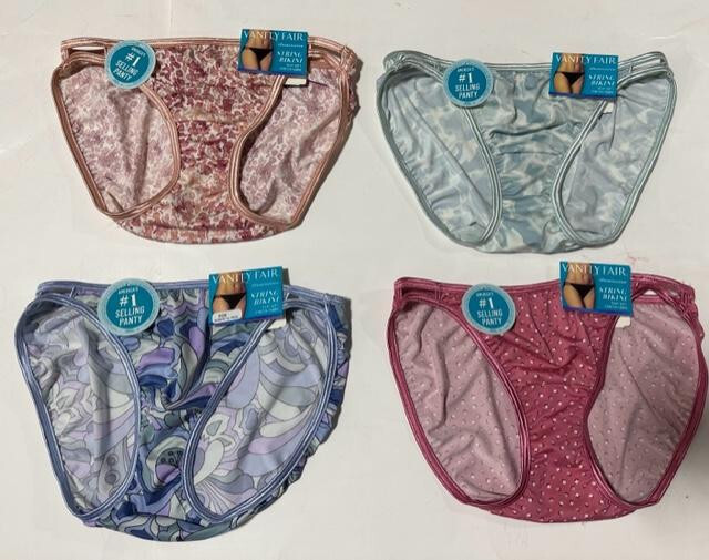 4 pack VANITY FAIR String Bikini ILLUMINATION 18108 panty Mixed PRINTS – 7 / L