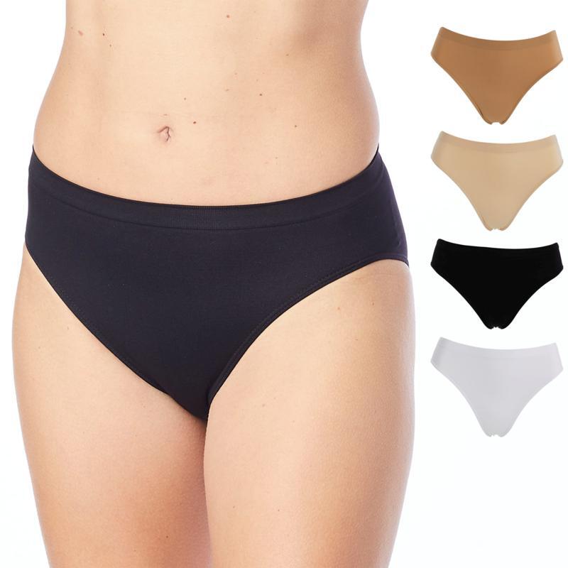 Rhonda Shear 4PK Seamless Ahh Brief Panties CLASSICS Black White Beige L 788-893