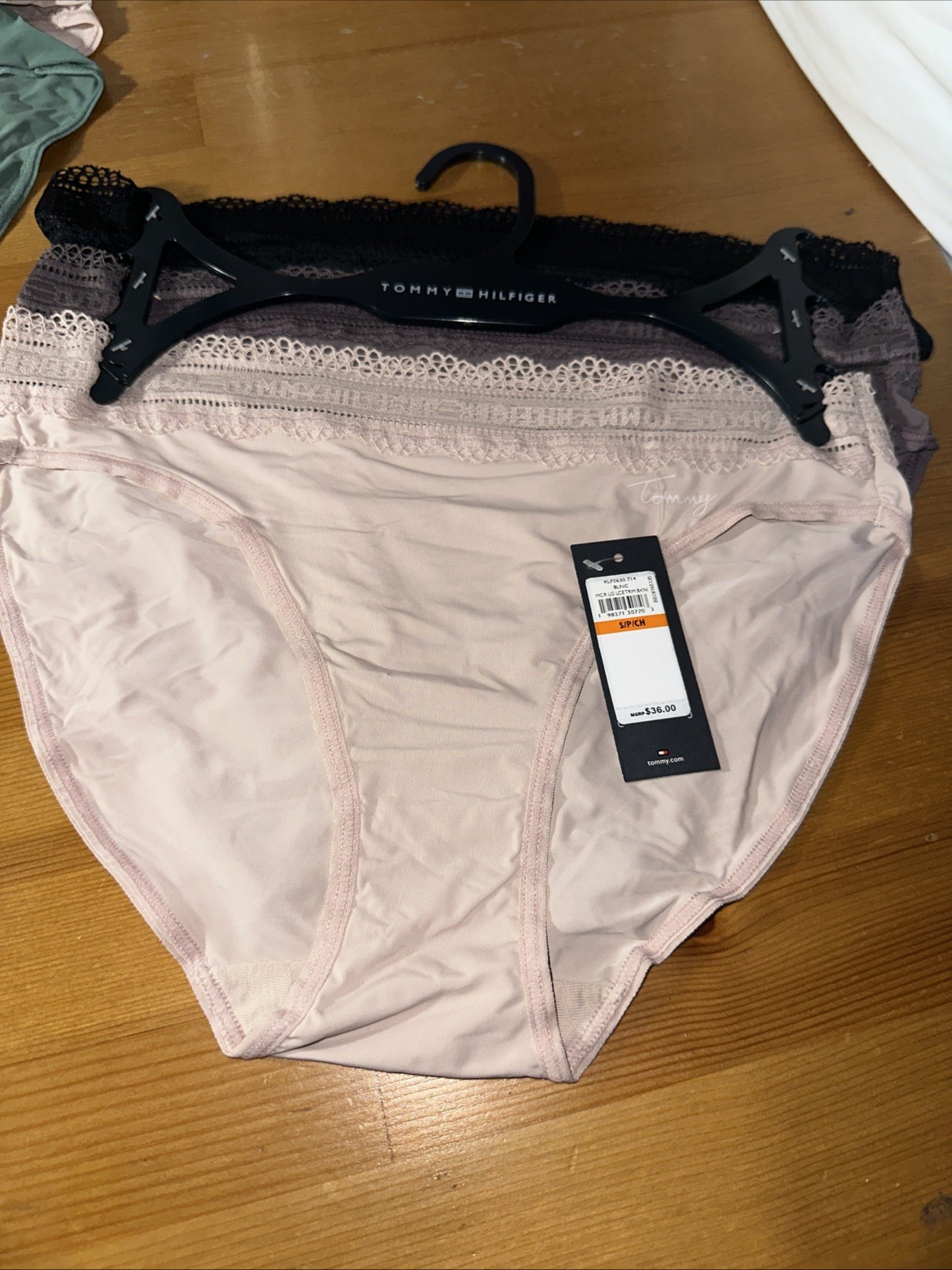 Tommy Hilfiger Microfiber 3 Pack Lace Waist Bikini Panties Small Tan,Bwn,Blk
