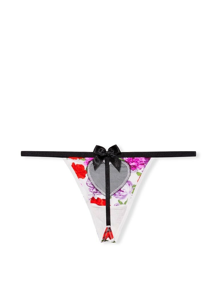 NEW Victoria’s Secret Thong V String Panty Mesh Heart Bow Very Sexy Medium