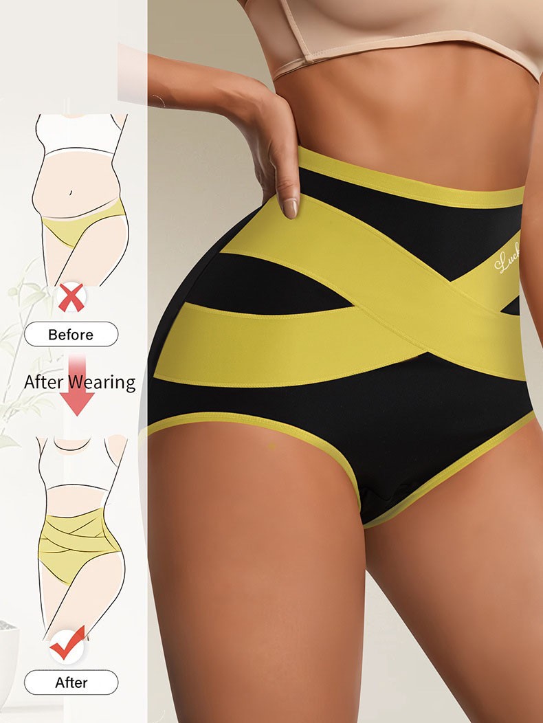 Ladies High Waist Tummy Control Panties Shaping Cross Strap Briefs Women