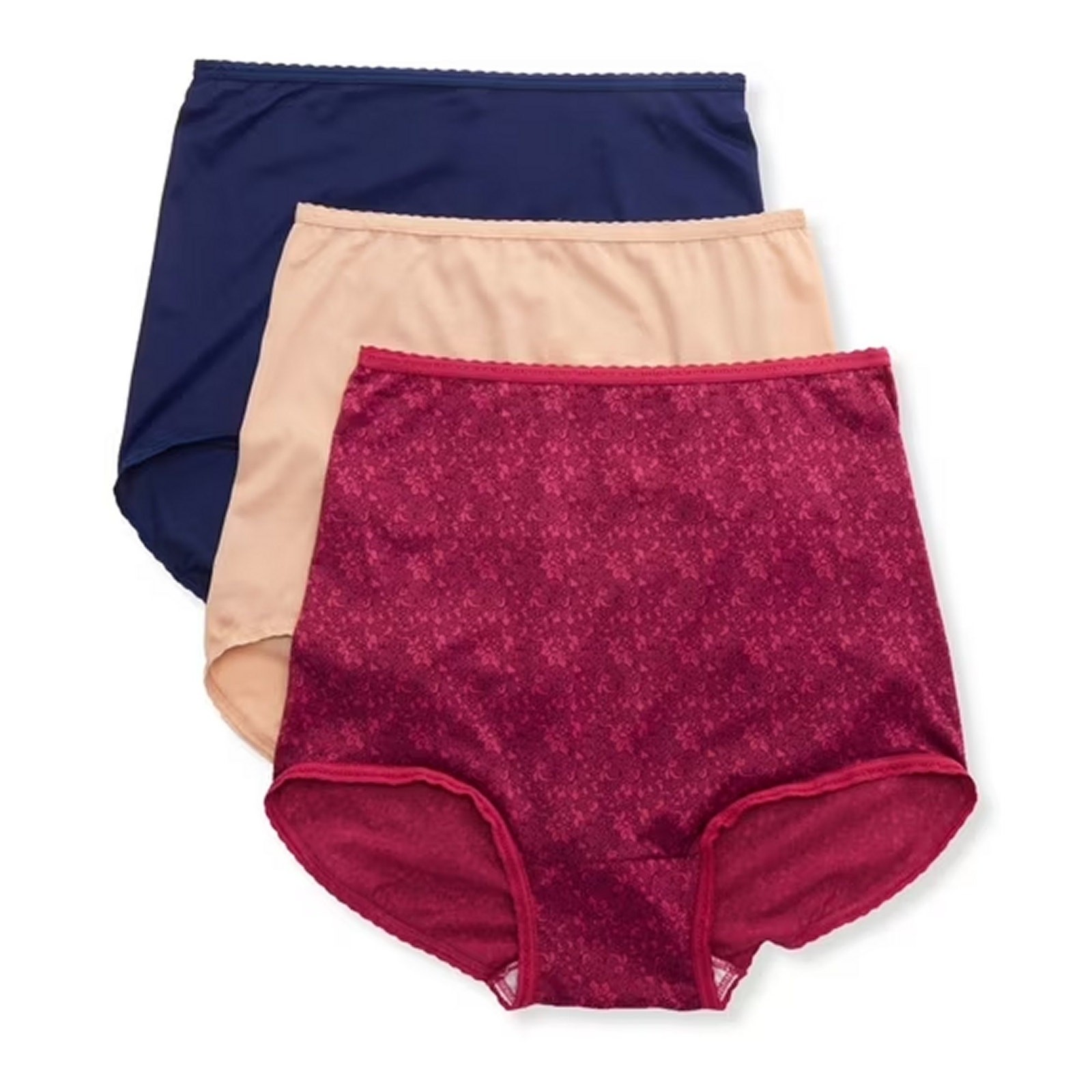 Bali A633 Skimp Skamp Brief Panty 3‑Pack Nude Navy Lace Size 4X/11