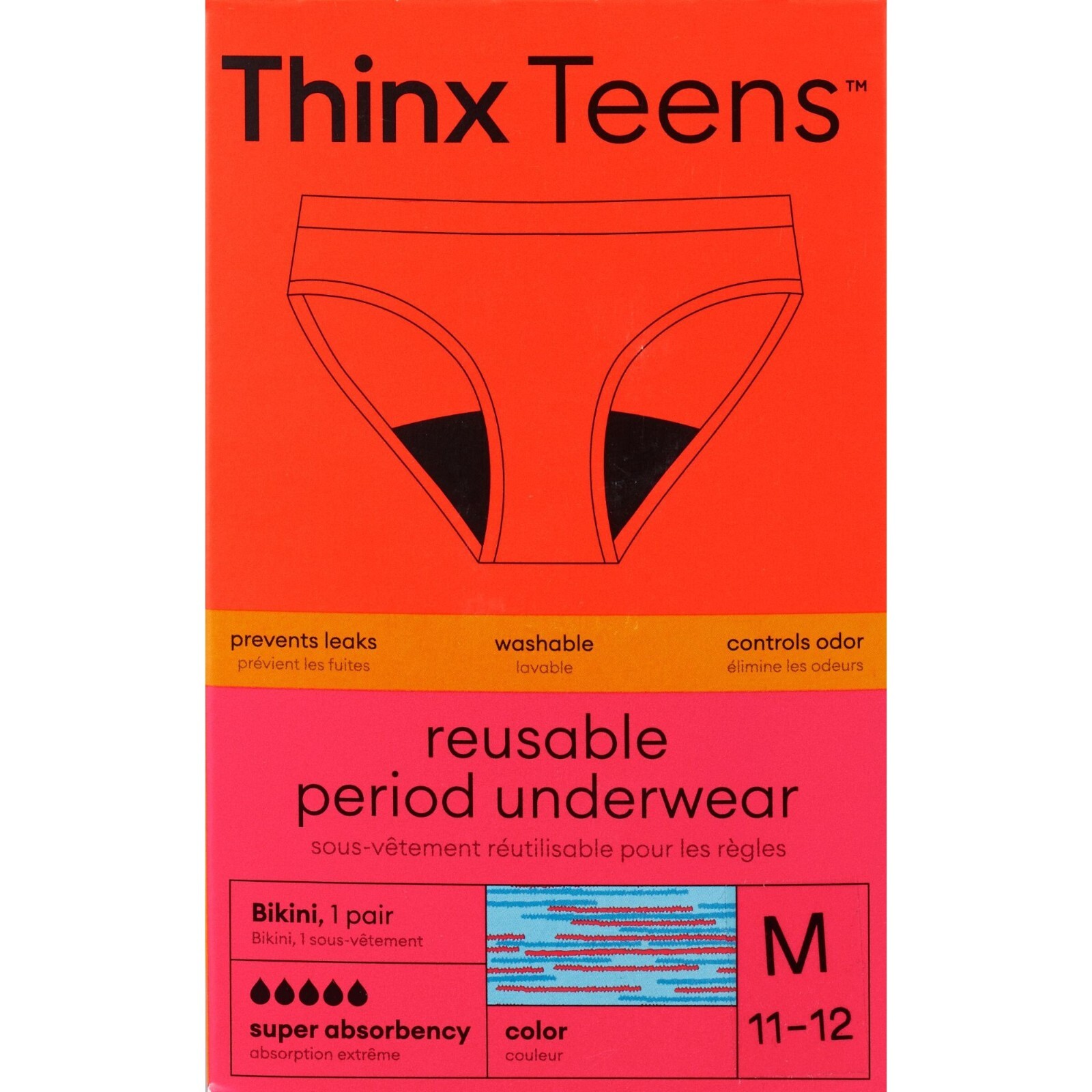 Thinx Teens Bikini Period Underwear Super Absorbency Cotton Medium Hologram Blue