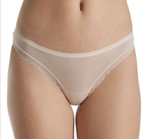 ON GOSSAMER Next To Nothing Sheer Mesh Hip G Champagne Thong Panty Womens Sz L 7