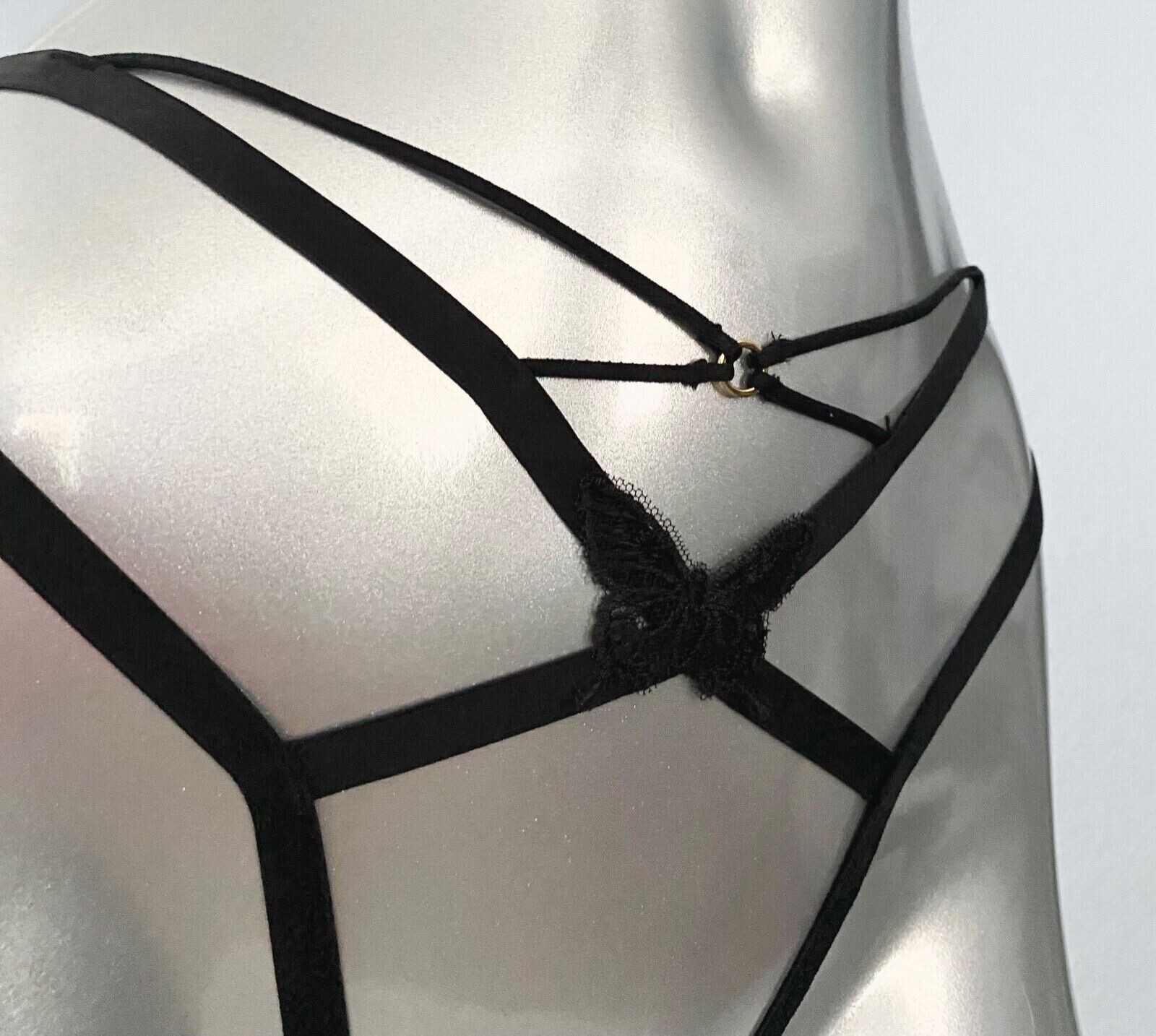 Victoria’s Secret V String Panty Very Sexy Black Open Strappy Butterfly S M L XL