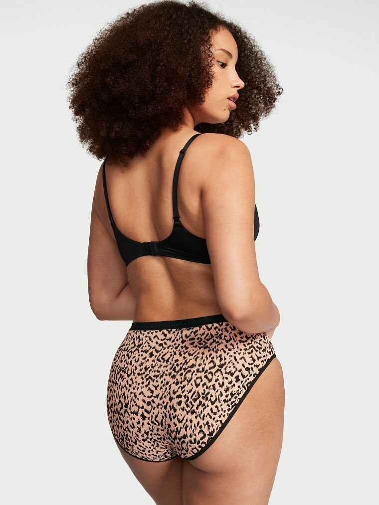 M Black Tan Leopard Stretch Cotton Victorias Secret High-Leg Waist Brief Panty