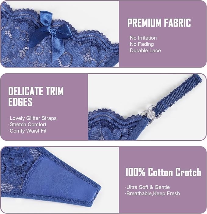 Bragas Sexy para Mujer 4Pack Ropa Interior Sensual Tanga de Encaje Patrón Floral