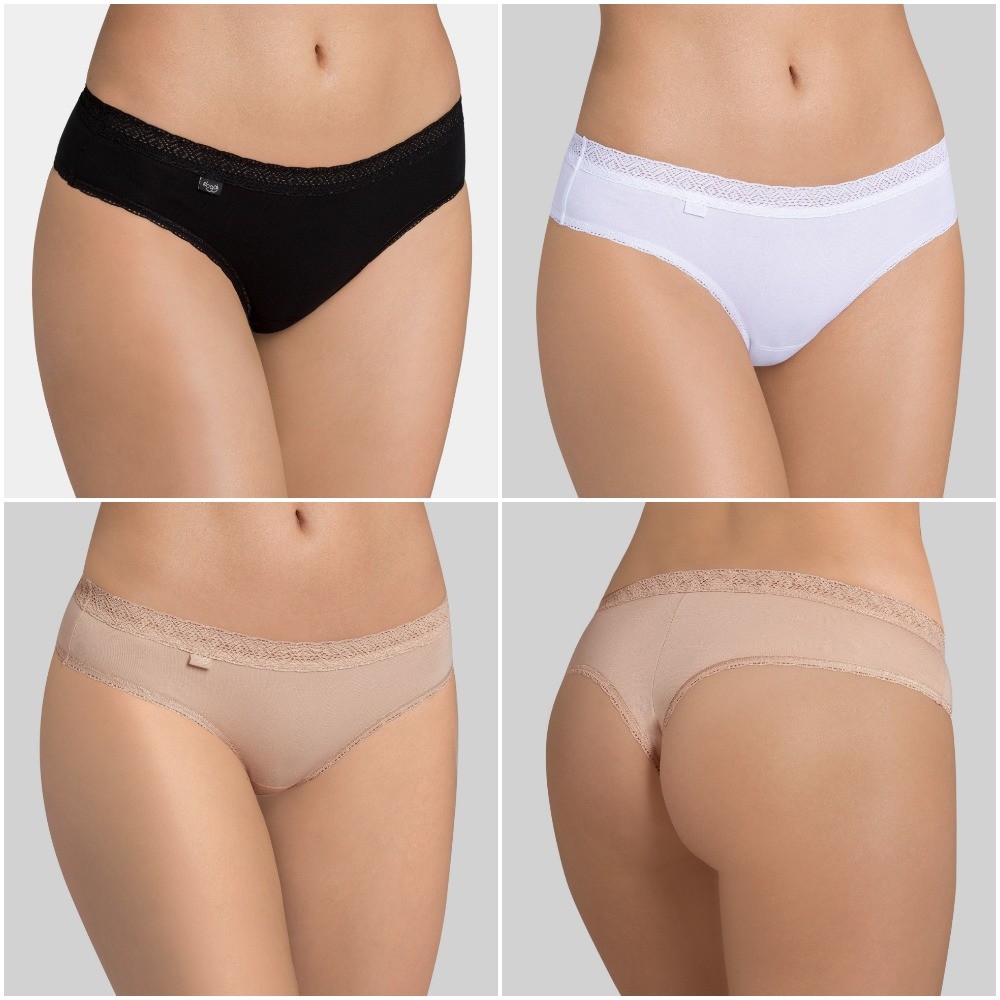 Sloggi EverNew Lace Brazil Panty Knickers 10162963 Black White Beige RRP £7.00