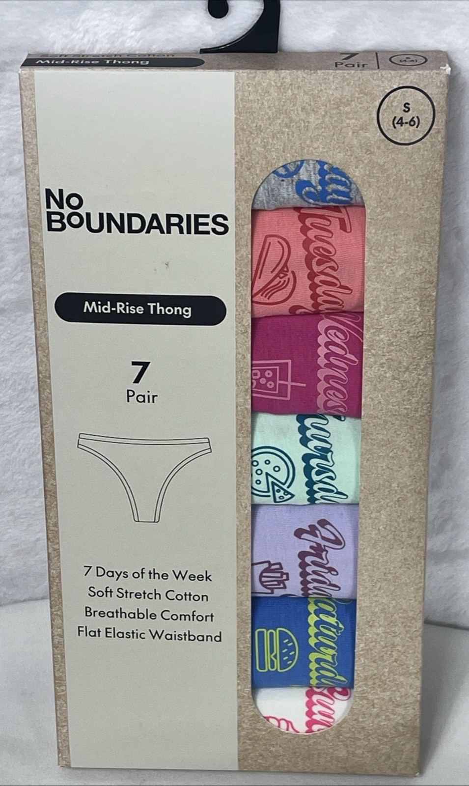 No Boundaries Mid-Rise Thong 7 Pair 7 Days of the Week Cotton Size L 12-14 NEW