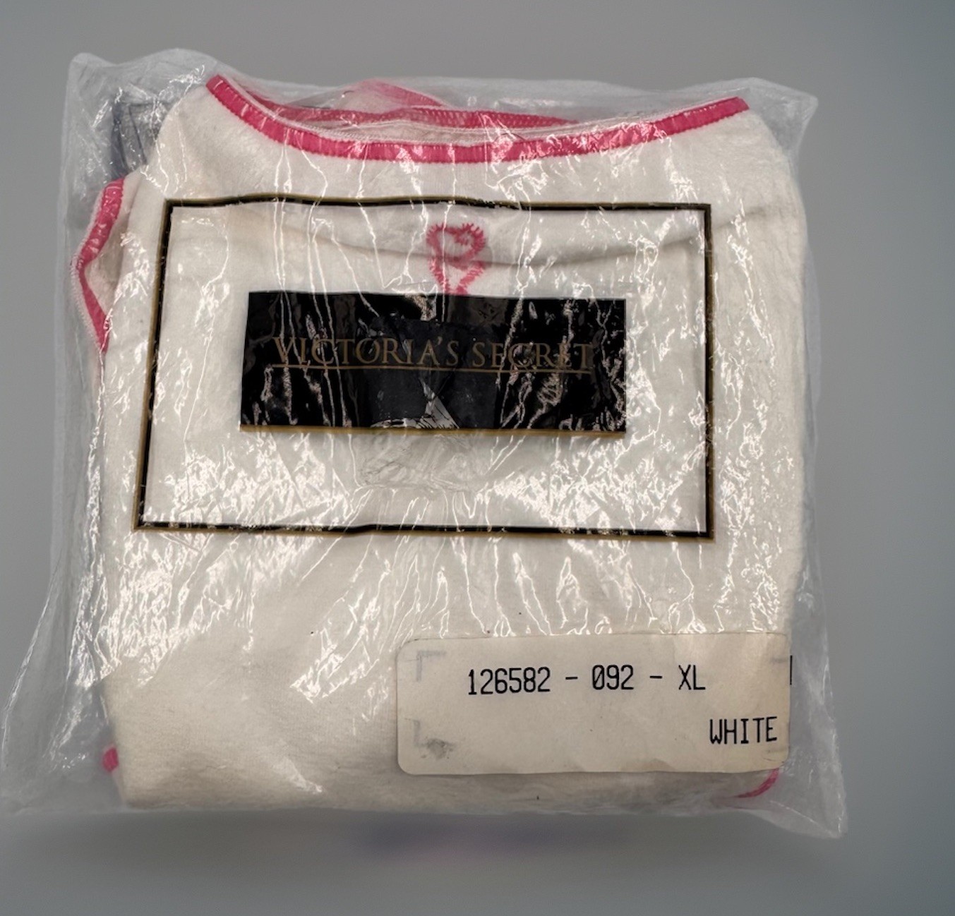 Victorias Secret 1999 White Hi Cut Brief Pink Hearts Trim VS Catalog Package XL