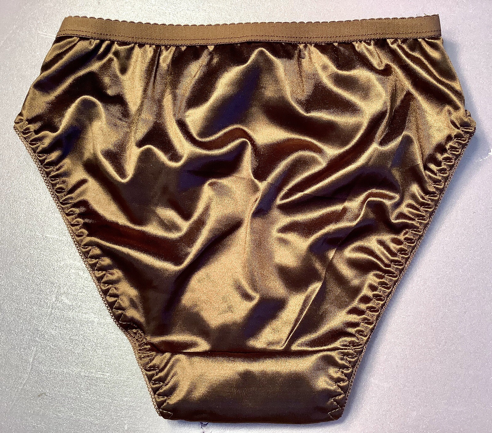 Women Panties Bikinis ANN DIANE Size S. Brown Shiny Satin Soft W/decoration