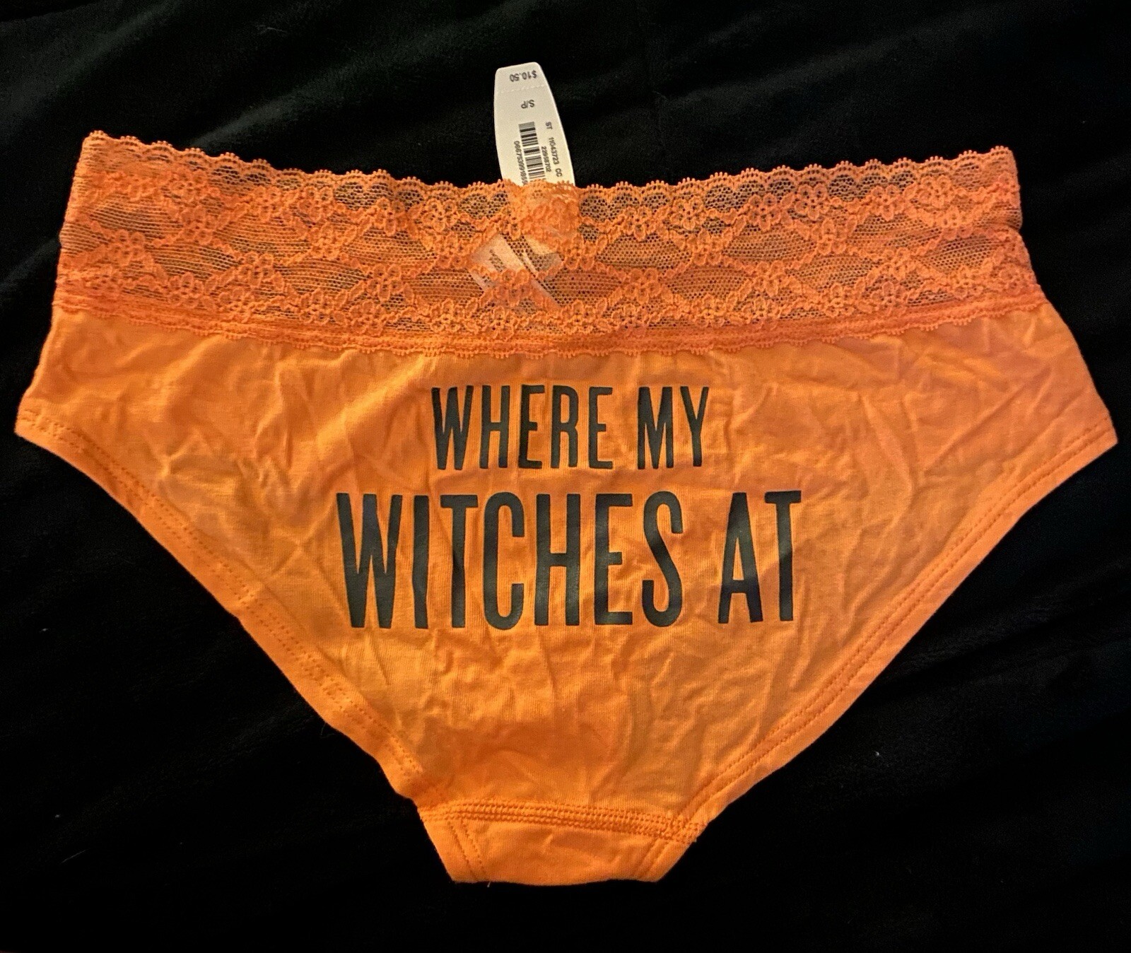 Victorias Secret Halloween Panty S Small Where My Witches At Orange Black NWT