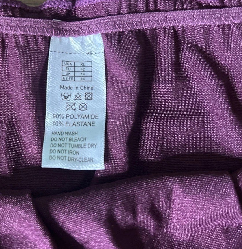 Vtg Ruffled Edge Glossy Satin Bikini Panties XL Second Skin Shiny Purple