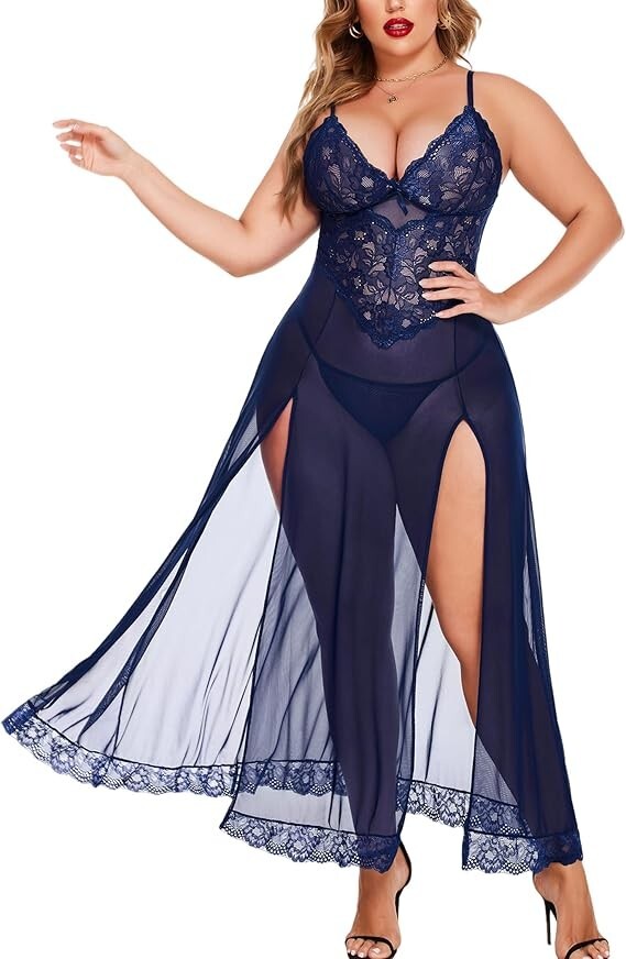 Avidlove Plus Size 22W Lingerie For Women Babydoll Sexy Mesh X-Large Blue ~NEW~