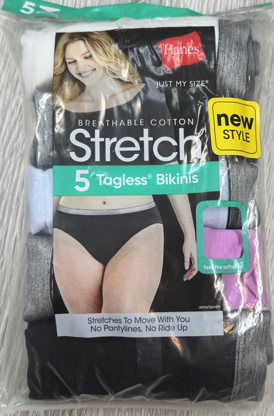 HANES JMS 5-Pair Women Bikini Underwear Panties Cotton Blend Stretch Size 13 5X