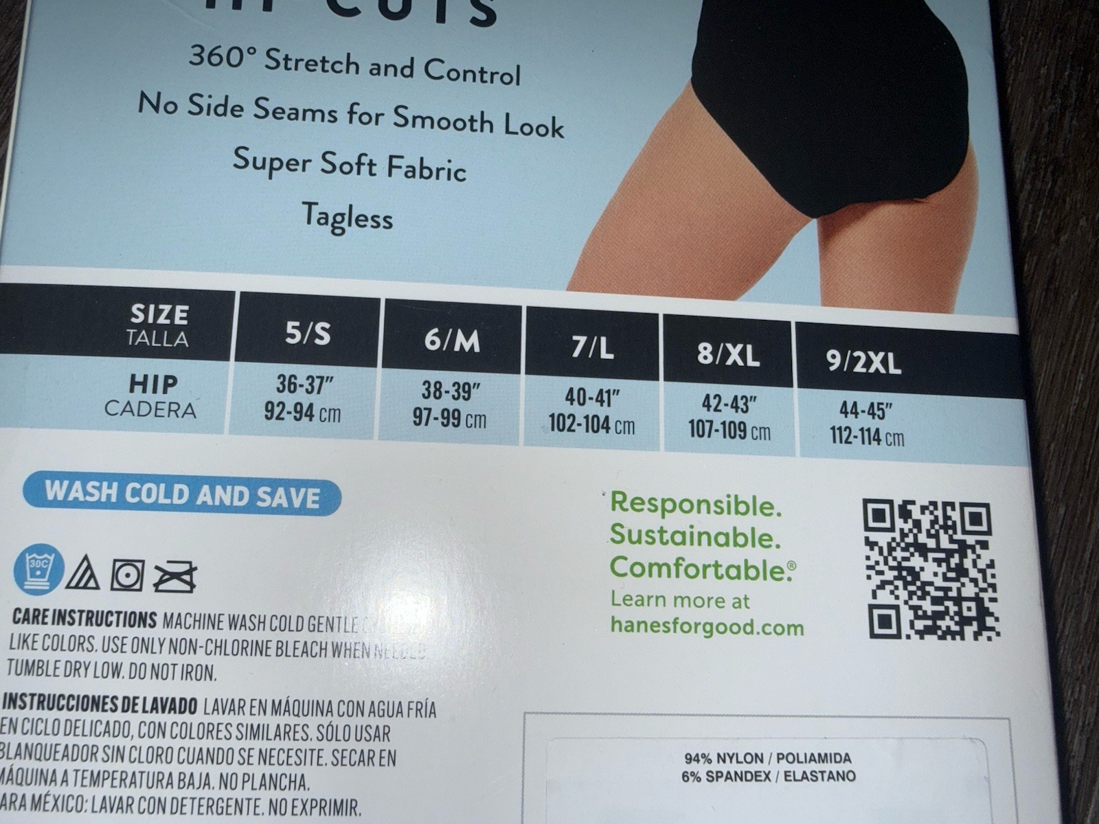 Hanes Premium 3-Pair Womens Hi-Cut Underwear Panties Nylon Smoothing Seamless, L