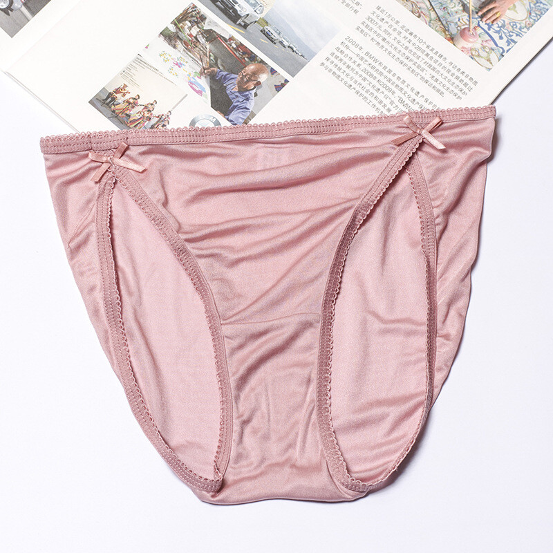 Mulberry Silk Knit Sexy Seamless Low Waist Panties Ladies Breathable Bow Briefs